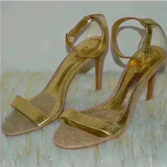 Lauren Ralph Lauren Size 10B Samantha Foot And Ankle Strap Gold Stiletto - Picture 2 of 8